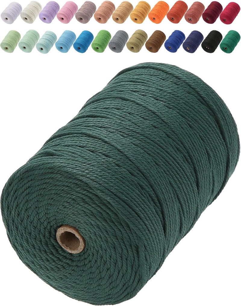 Aelfon Macrame Cord 3mm x 328yards, Soft Colored Macrame Rope, Natural Cotton Cord for Plant Hangers, Wall Hanger, Decorative Projects(Deep Green) - Image 1
